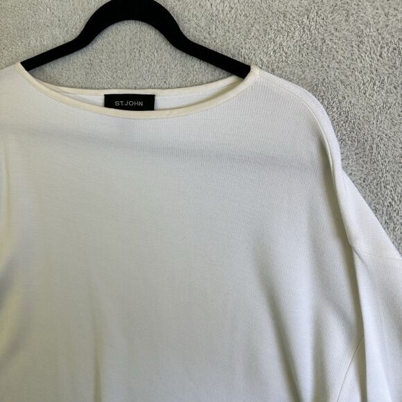 St. John Ivory Asymmetrical Hem Oversized Tunic Sweater Top SzP(0-2) Lagan Money - Picture 4 of 6